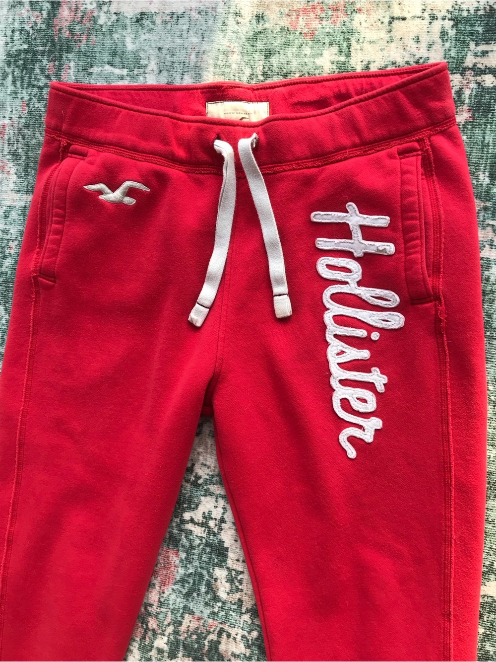Hollister Red Fleece Logo Joggers with White Drawstring